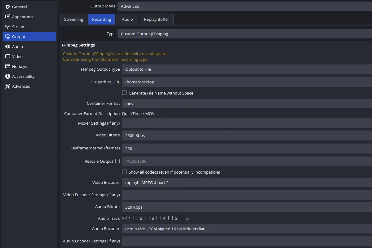 Custom Output OBS Settings For Davinci Resolve on Linux