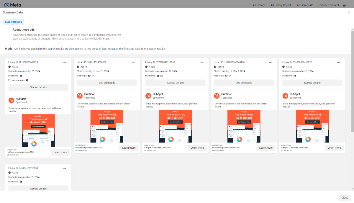 Facebook Ad Library Summary Details